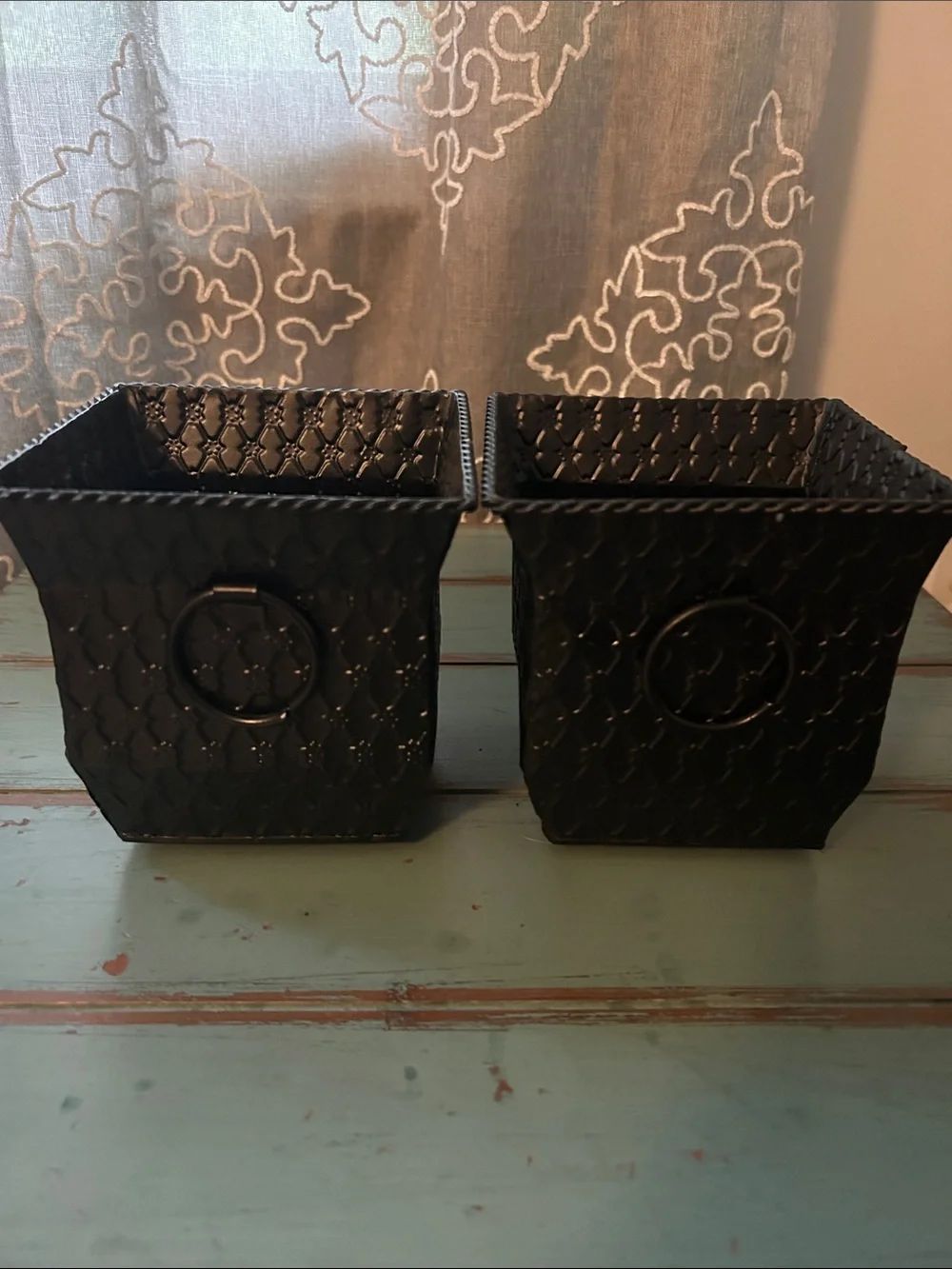 2 Black Decorative Square Metal Bin Set